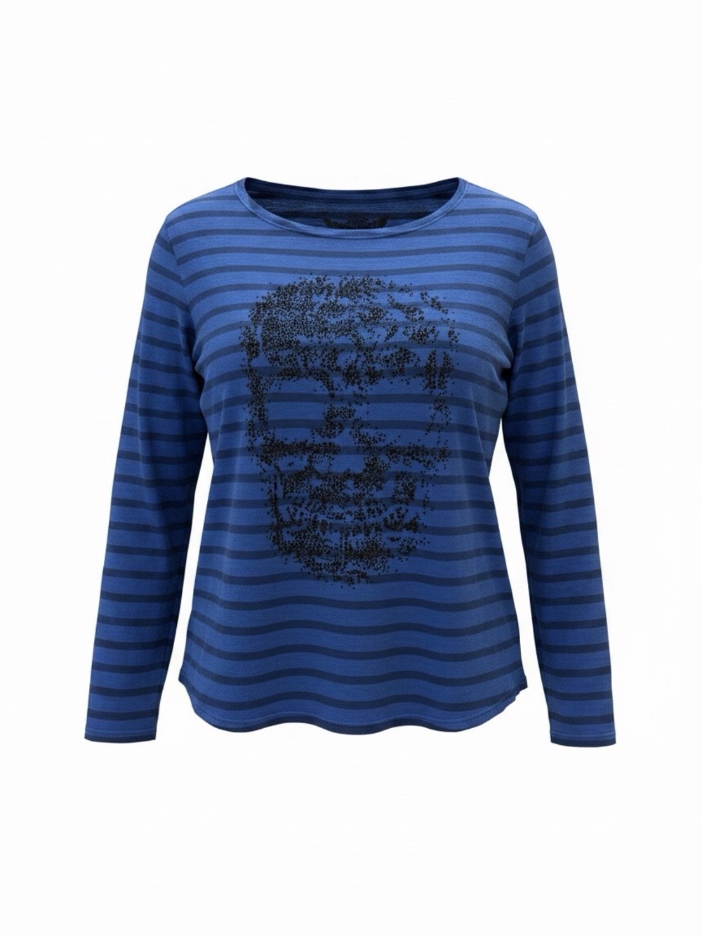 Vintage Zadig Voltaire Blue Striped Long-Sleeve Tee with Embossed Skull - Women